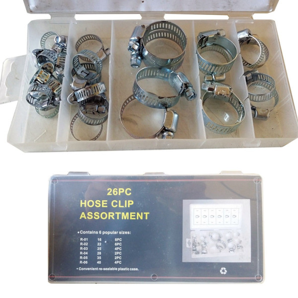SET 26 PEZZI FASCETTE STRINGITUBO IN ACCIAIO ASSORTIMENTO TUBI TUBO MORSETTI
