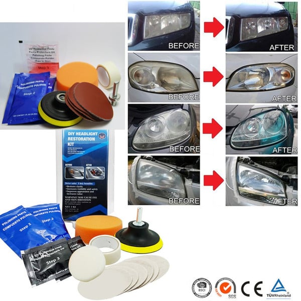 KIT RIPARAZIONE RINNOVA FARI FANALI ELIMINA INGIALLIMENTO AUTO MOTO