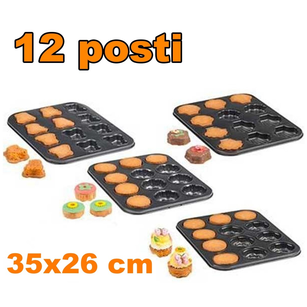 Teglia Stampi Stampini per Muffin 12 Posti da Forno Antiaderente