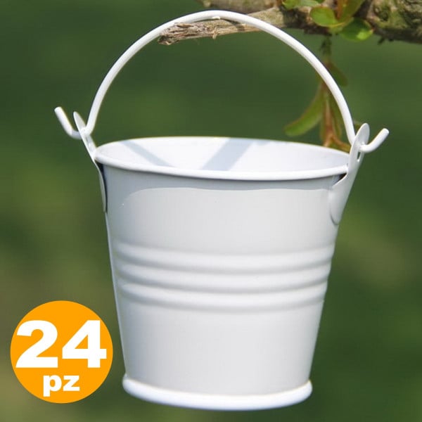 24 X SECCHIELLI BIANCHI IN LATTA VERNICIATA PORTACONFETTI BOMBONIERA BOMBONIERE