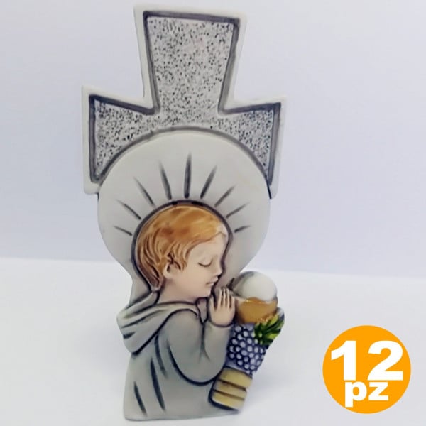12 BOMBONIERE CROCE COMUNIONE BAMBINO EUCARESTIA BIANCO CERAMICA SOPRAMMOBILE