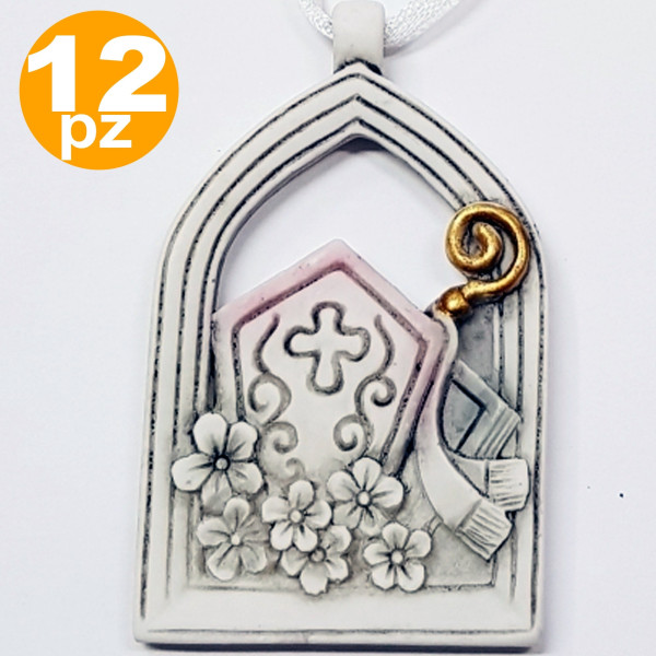 12 BOMBONIERA BOMBONIERE CRESIMA ARCO SACRO SIMBOLO MITRIA CERAMICA APPENDINO