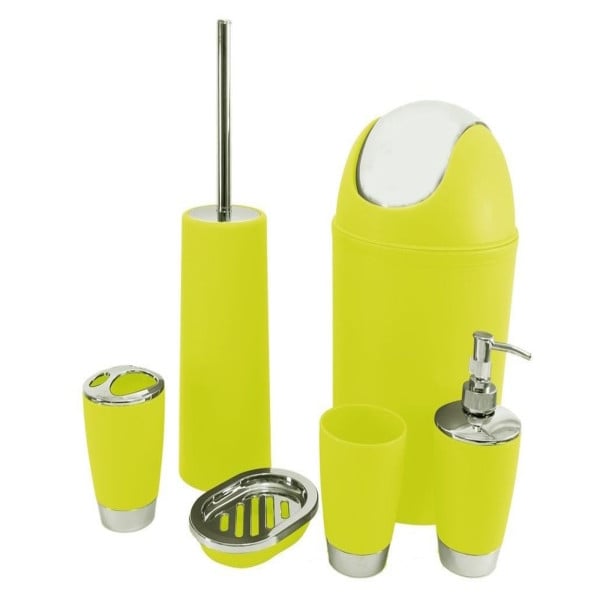SET 6 ACCESSORI BAGNO PATTUMIERA PORTA SCOPINO SPAZZOLINO SAPONE BICCHIERE DFH