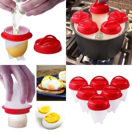 2024 Cuociuova Uova sode senza guscio 6 Portauova Antiaderente Silicone  Bollito Steamer Eggies
