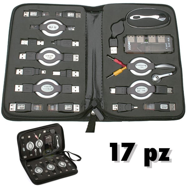  KIT USB 17 PEZZI HUB MOUSE PC NOTEBOOK RJ Firewire ADS MOLTIPLICATORE PORTE USB