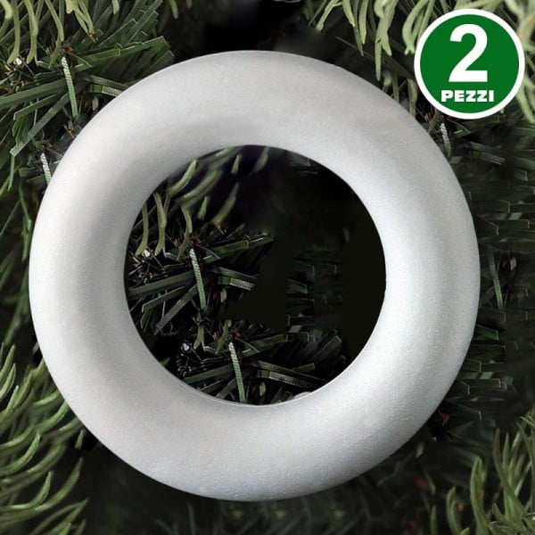 2 ANELLI CERCHI POLISTIROLO 19CM BIANCHI DECORAZIONI NATALIZIE ADDOBBI