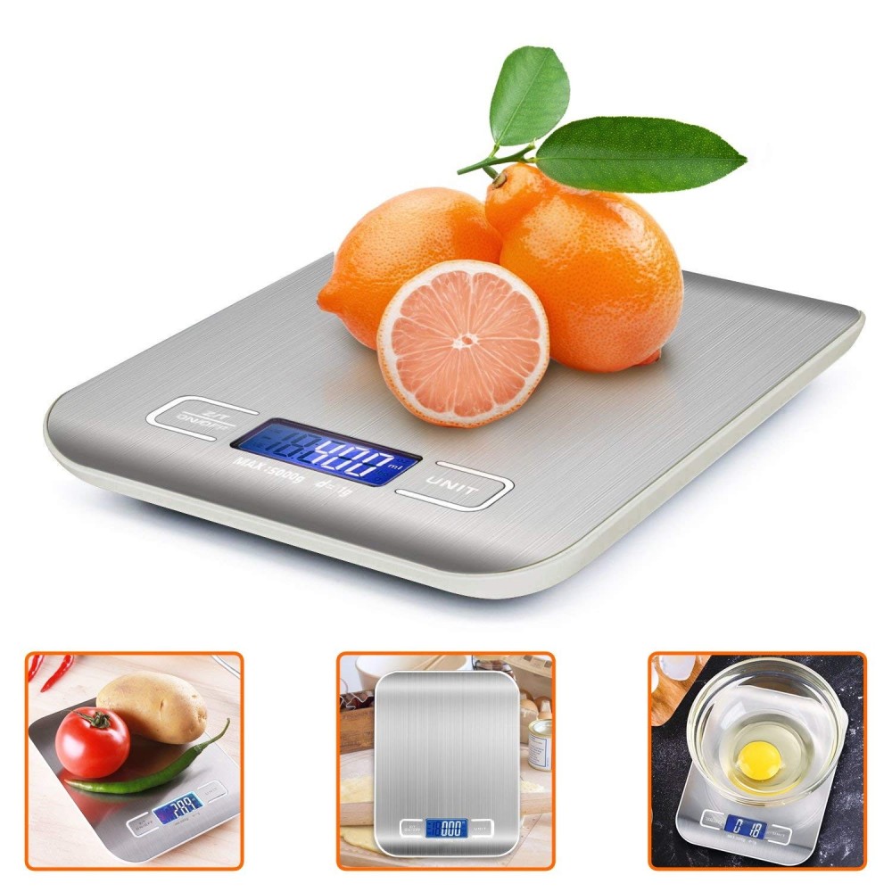 Bilancia digitale da Cucina 5 kg con Ciotola Rimovibile in Acciaio Inox