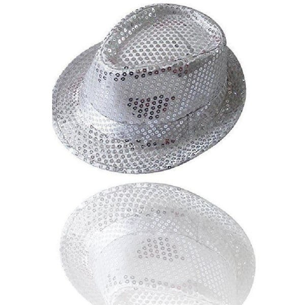 CAPPELLO BORSALINO PAILLETTES ARGENTO SPETTACOLO TEATRO PAILLETTE UOMO DONNA