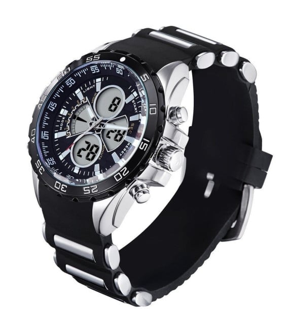 OROLOGIO POLSO UOMO ANALOGICO DIGITALE MULTIFUNZIONE YX 1103 MILITARY NERO