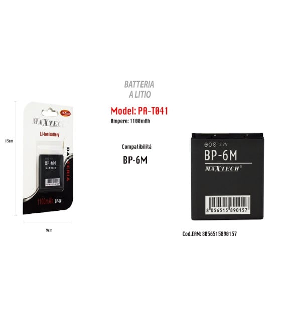 BATTERIA RICAMBIO COMPATIBILE CON BP-6M 1100MAH LITIO MAXTECH PA-T041