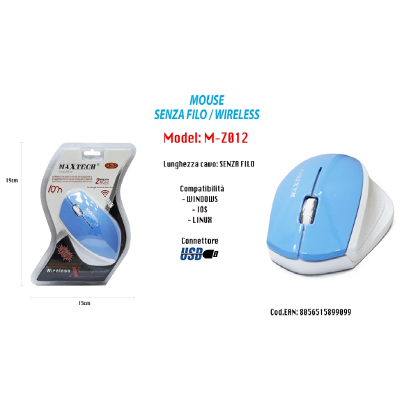 Trade Shop - Mouse Wifi Wireless Senza Filo Portatile Pc Computer 1600dpi  2.4ghz Maxtech M-z012
