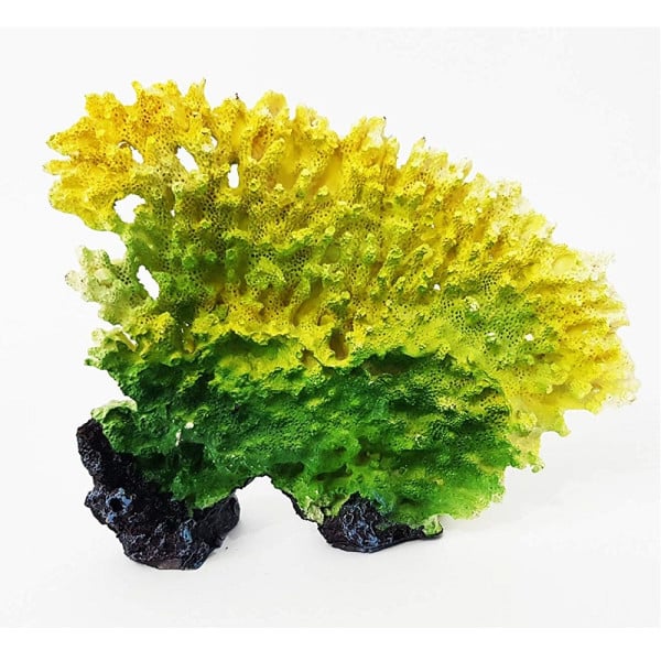 CORALLO IN RESINA GIALLO VERDE 19X5X15CM ORNAMENTO ACQUARI DECORAZIONI
