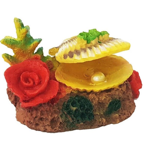 CONCHIGLIA PERLA ROCCIOSA ORNAMENTO PER ACQUARIO 12X9X8CM CORALLO SOTTOMARINO
