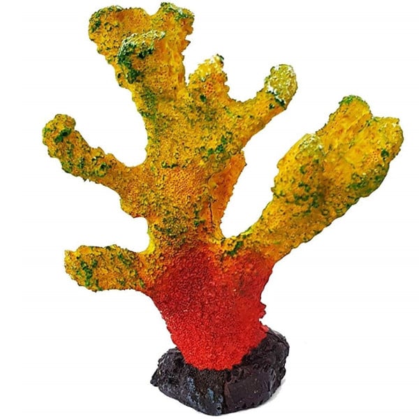 CORALLO IN RESINA ORNAMENTO PER ACQUARIO GIALLO ARANCIONE 13X6X16 CM SOTTOMARINO
