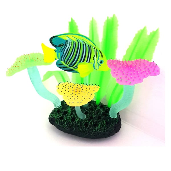 DECORAZIONE PIANTA FUNGHI ACQUARIO FIORI BOLLE FUNGO FLUORESCENTE PESCI ALGHE