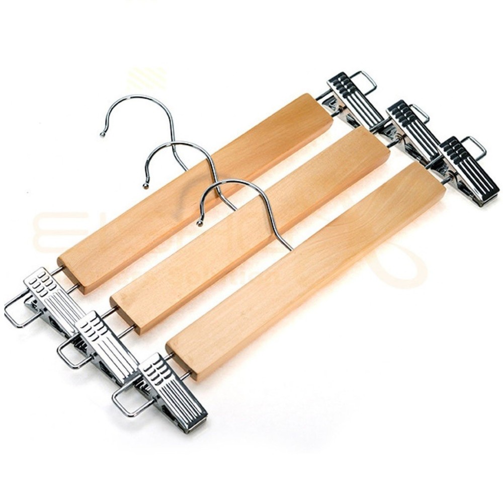 Grucce per pantaloni in legno, set di 12 stampelle, con pinze scorrevoli  clip
