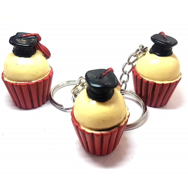 SET 12 PEZZI BOMBONIERA BOMBONIERE LAUREA CUPCAKE CAPPELLO CONFETTI PORTACHIAVI