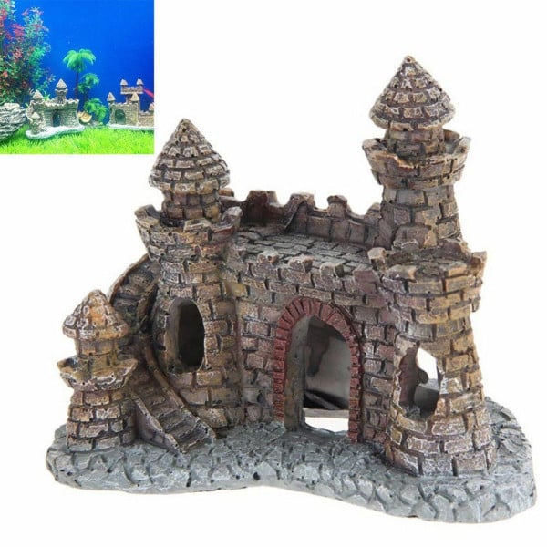 DECORAZIONE ACQUARIO CASTELLO TORRE RESINA PESCI ACQUA 10CM ORNAMENTO