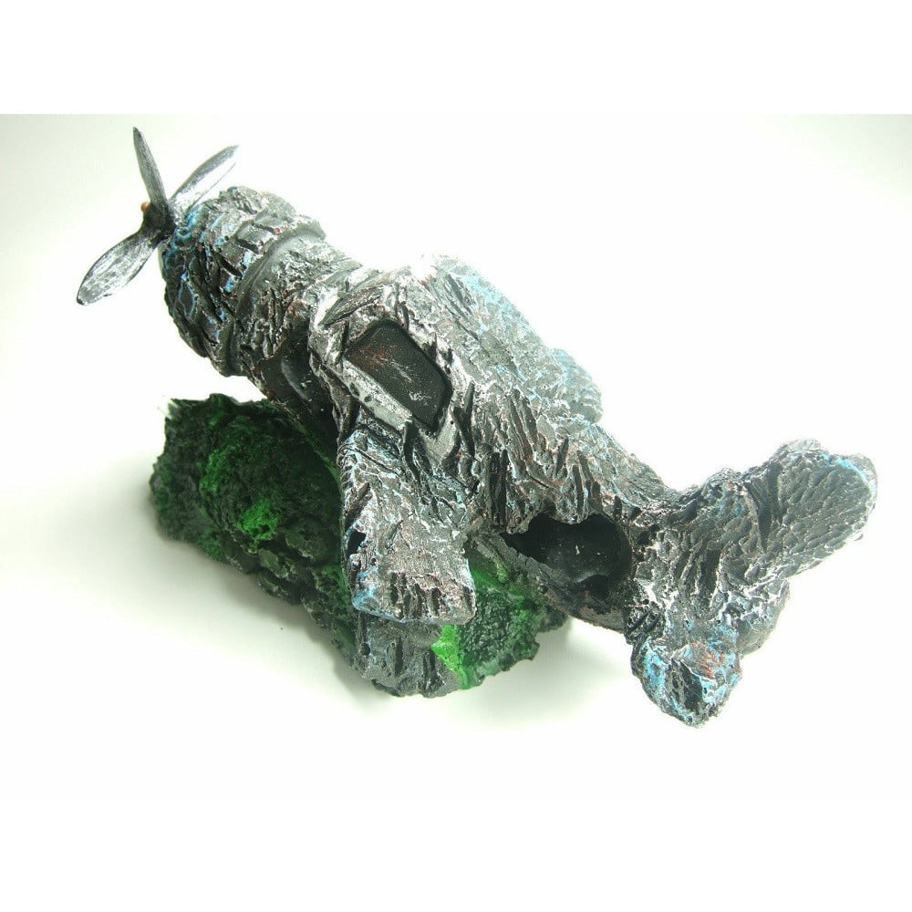 DECORAZIONE ACQUARIO ROTTAME AEREO ELICA RESINA PESCI ACQUA ORNAMENTO