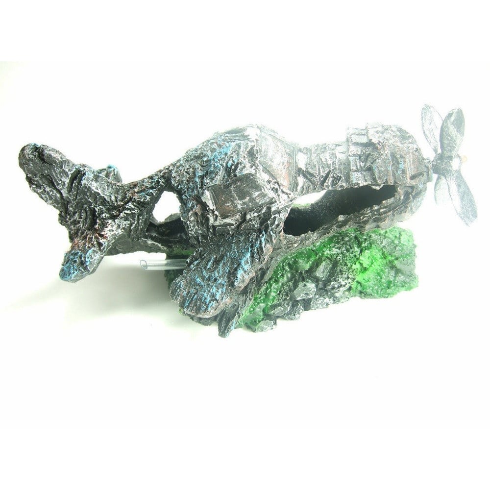 DECORAZIONE ACQUARIO ROTTAME AEREO ELICA RESINA PESCI ACQUA ORNAMENTO