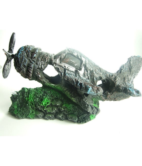 DECORAZIONE ACQUARIO ROTTAME AEREO ELICA RESINA PESCI ACQUA ORNAMENTO