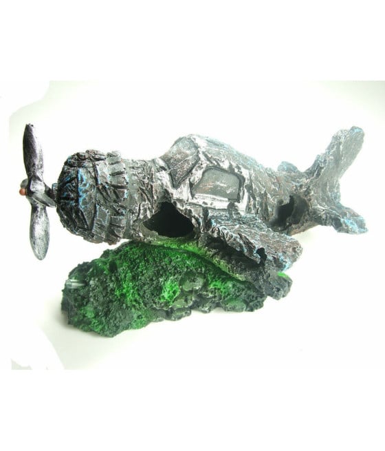 DECORAZIONE ACQUARIO ROTTAME AEREO ELICA RESINA PESCI ACQUA ORNAMENTO