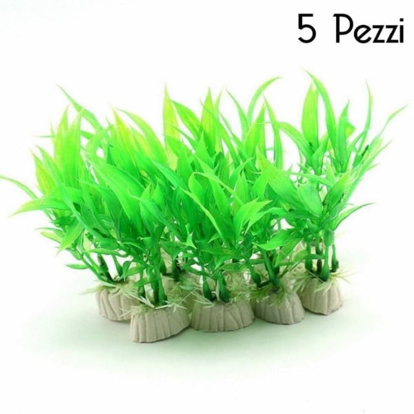 5 PIANTA 12CM PIANTINA ARTIFICIALE ACQUARI PIANTE FINTE PLASTICA VERDE