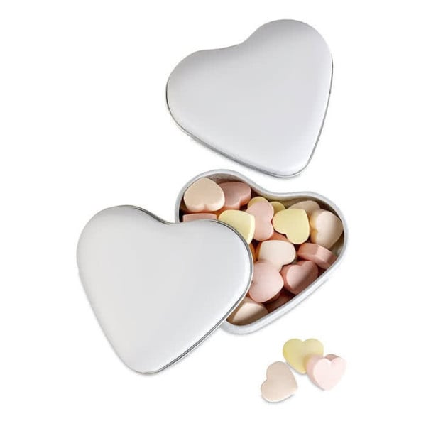 12 SCATOLINE IN LATTA A FORMA DI CUORE BOMBONIERA SEGNAPOSTO PORTACONFETTI 7x7x4