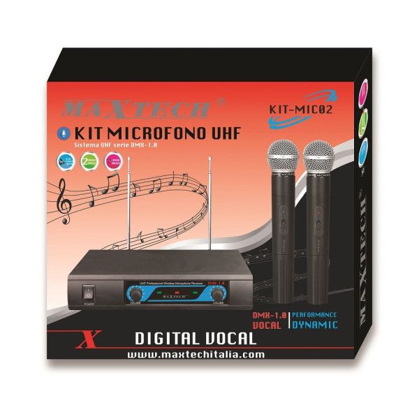 KIT MICROFONI WIRELESS RICEVITORE UHF RADIOMICROFONI 2 CANALI KITMIC02