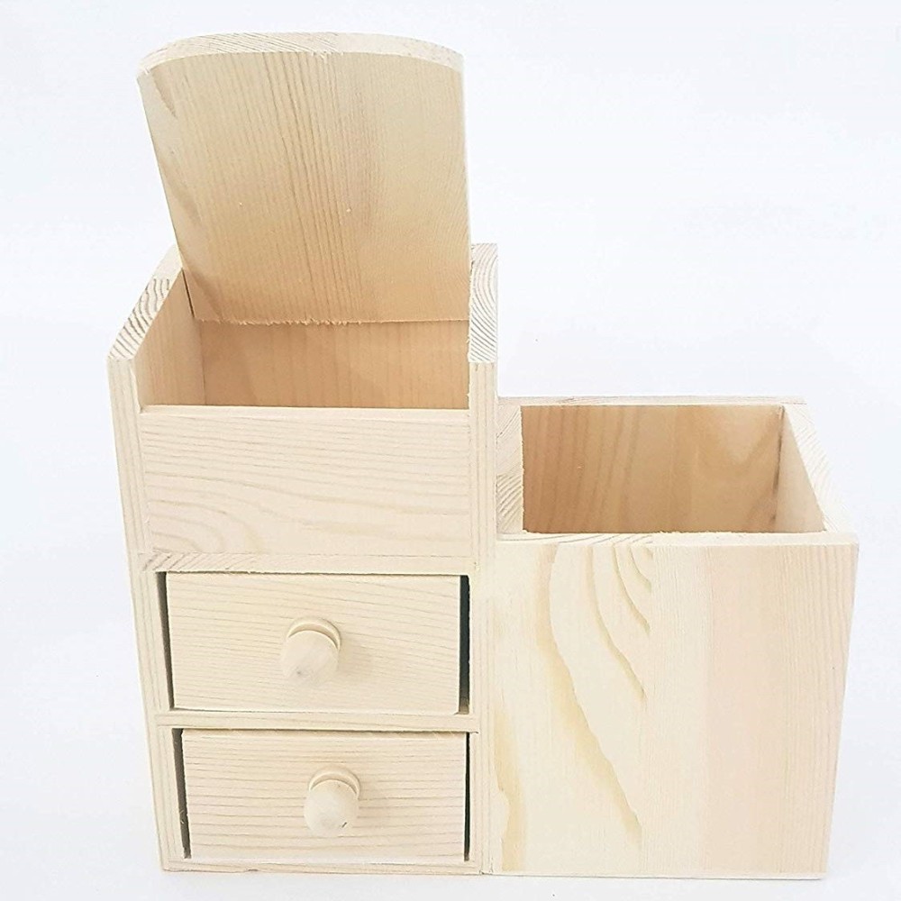 portapenne organizer legno scrivania x decoupage 4 scomparti e cassetto x  penne