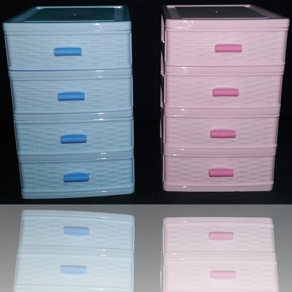 Cassettiera in plastica salvaspazio con 4 cassetti finitura intrecciata per  interno o esterno