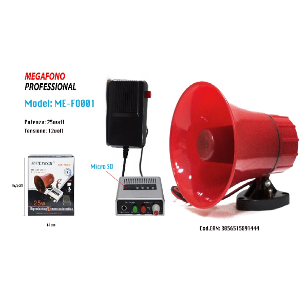 Megafono Professionale Con Funzione Musica Registratore Portata 200 M