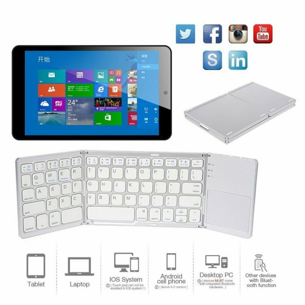 B066T Tastiera pieghevole blu con touchpad, tastiera pieghevole wireless di  dimensioni standard (BT5.1 x 3), tastiera da viaggio portatile compatibile  con iOS Android Windows Mac OS