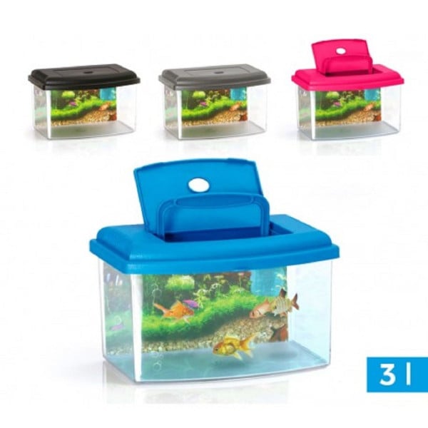 ACQUARIO RETTANGOLARE IN PLASTICA RIGIDA 3 LT CON COPERCHIO 22X16X14CM