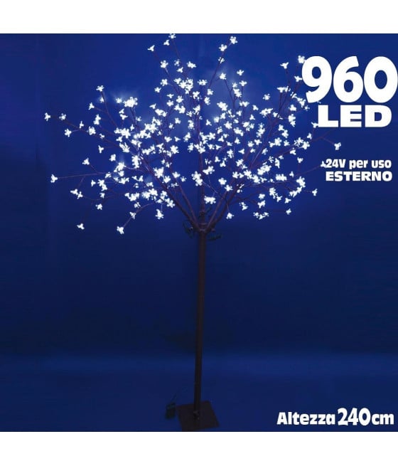 ALBERO NATALE LUMINOSO CILIEGIO PER ESTERNO 960LED 240CM BIANCO FREDDO