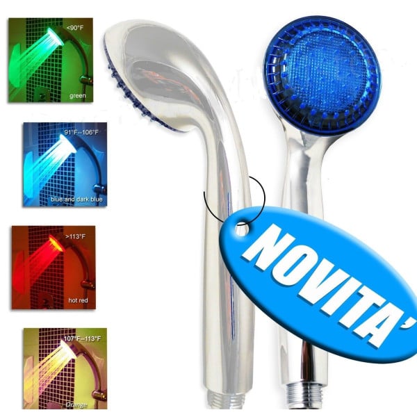 MISCELATORE DOCCIA INDICAZIONE TERMICA A LED 4 COLORI CROMOTERAPIA SOFFIONE