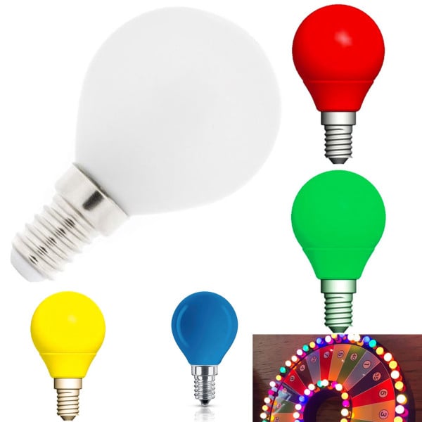 LAMPADINA LED E14 MINI GLOBO 220V COLORE VERDE BLU VIOLA BIANCO CALDO FREDDO 2W
