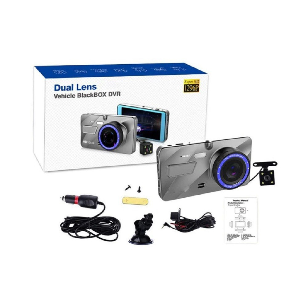 MINI DVR TELECAMERA VIDEOREGISTRATORE AUTO 2 TELECAMERE HD DISPLAY 4"