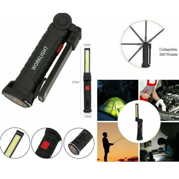 MINI TORCIA RICARICABILE LED COB MAGNETICA SNODATA LUCE LAMPADA LAVORO