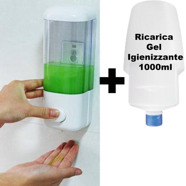 DISPENSER PER GEL IGIENIZZANTE MANI A MURO CON RICARICA INCLUSA DA 1000ML 1 LT