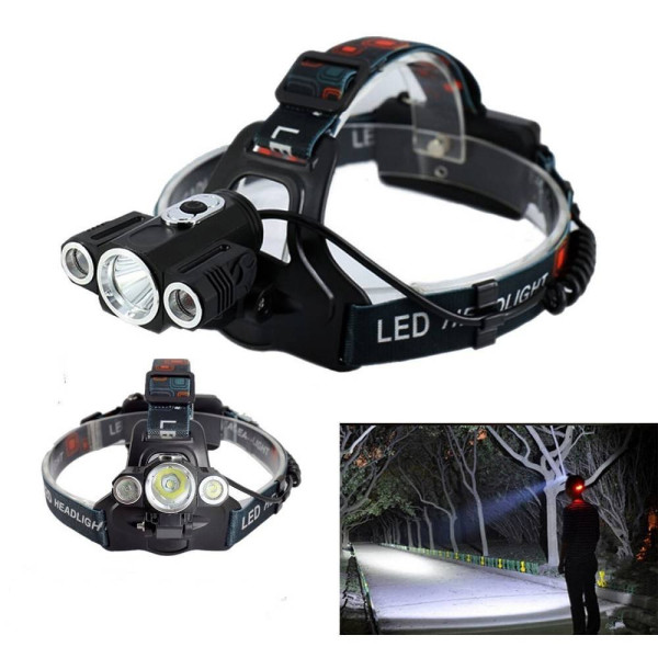 TORCIA LAMPADA FRONTALE RICARICABILE 3LED 5000 LUMEN CREE T6 180° 1825