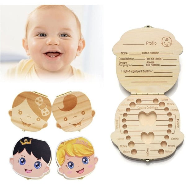 PORTA DENTINI SCATOLA IN LEGNO PER BAMBINO MASCHIETTO COFANETTO RICORDI NEONATO