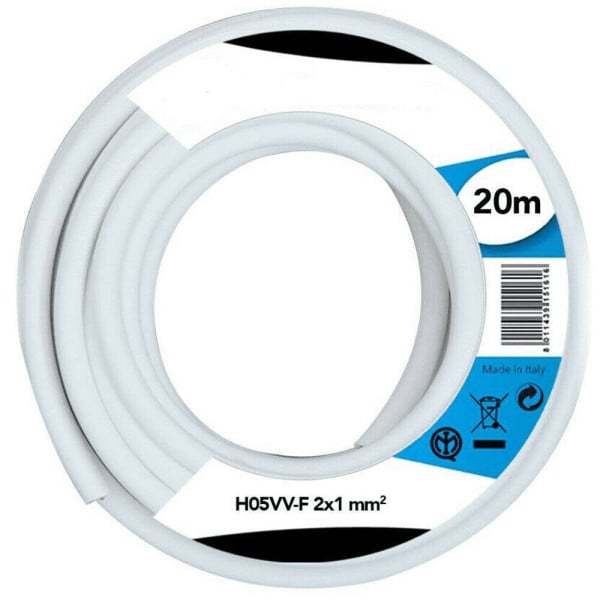CAVO ELETTRICO PROLUNGA 20MT 2X1MM H05VV-F MATASSA FILO ELETTRICO BIAN