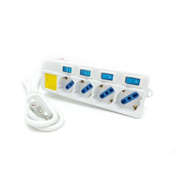 Multipresa ciabatta elettrica 4 posti con 5 interruttori protezione sovraccarico