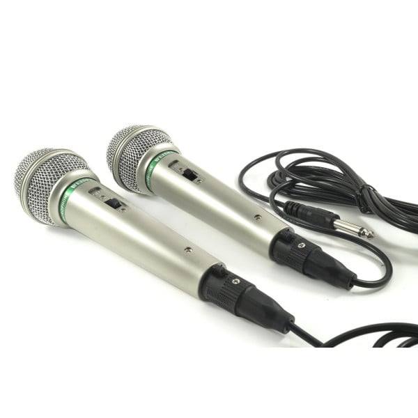 COPPIA MICROFONI DINAMICO PROFESSIONALI CABLATI CAVO UNIDIREZIONALE PER KARAOKE