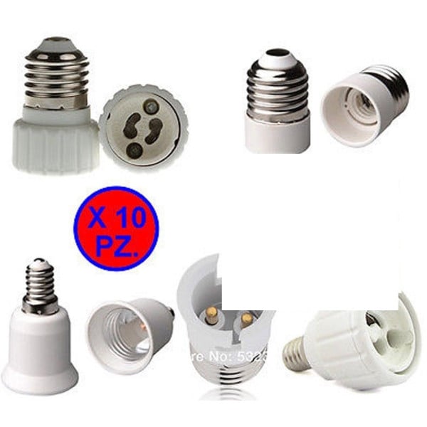 10 PZ. ADATTATORE PORTALAMPADE DA E27 A E14 DA E14 A E27 /GU10/B22